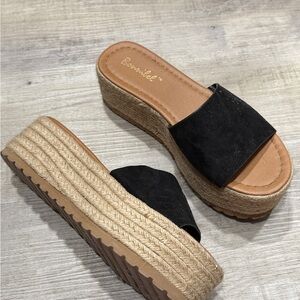 Bonnibel Black Espadrille Platform Slides
